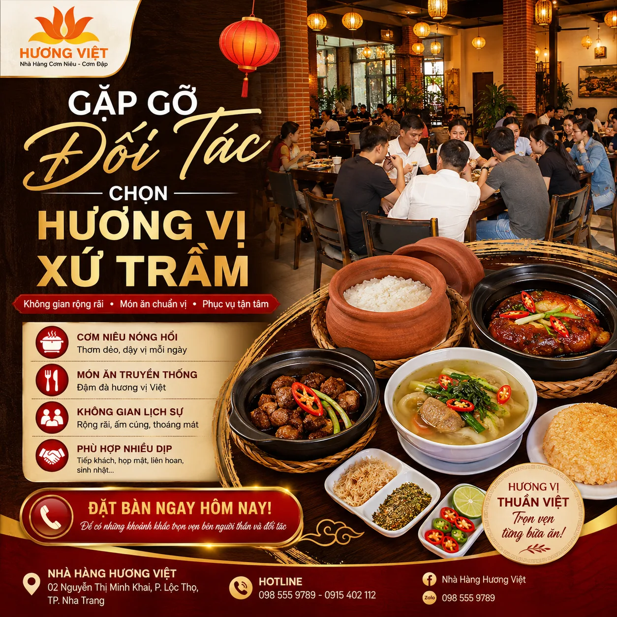 Banner nhà hàng Hương Việt gặp gỡ đối tác